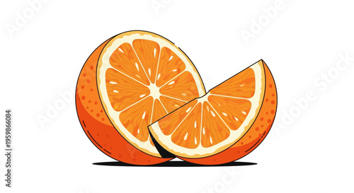 Vibrant Orange Slice and Half Illustration.