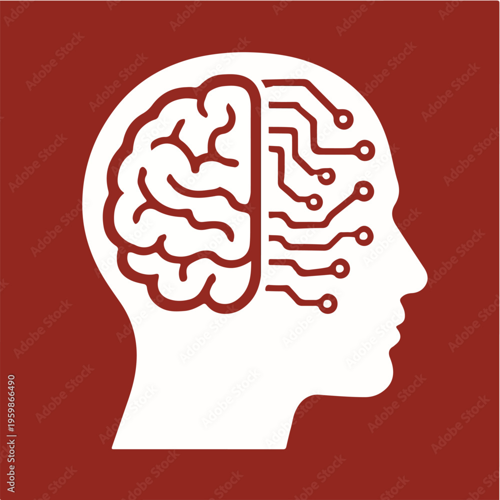Obraz premium Human Brain Transitioning into Circuit Board Representing Artificial Intelligence, Neural Networks and Digital Thinking – Vector Illustration