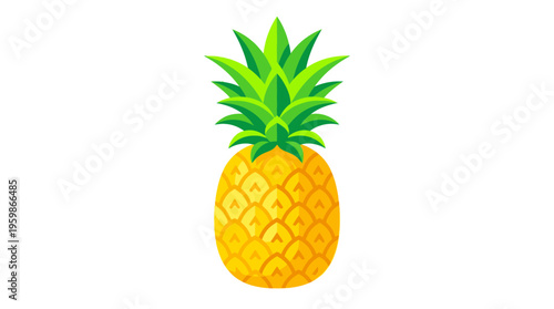 Vibrant Ripe Pineapple Fruit with Green Crown Isolated.