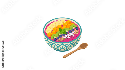 Vibrant Smoothie Bowl Topped With Fresh Fruits and Seeds.