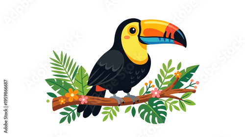 Vibrant Toucan Perched on a Tropical Branch.