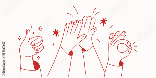 Vector line hand drawn gesture, doodle sketchy illustration, sign, hands in high five expression, teamwork and agreement concept