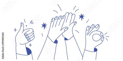 Vector line hand drawn gesture, doodle sketchy illustration, sign, hands in high five expression, teamwork and agreement concept