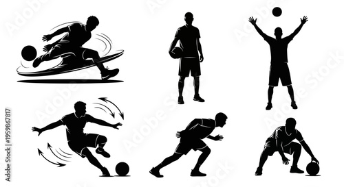 Dynamic Sports Silhouettes: Soccer, Basketball, and Fitness Actions