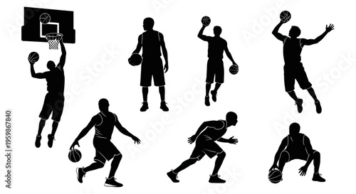 Basketball Player Silhouettes: Action Poses Set