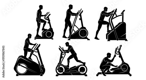 Elliptical Trainer Silhouette Collection: Fitness, Workout, Exercise Icons