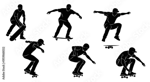 Skateboarder Silhouettes: Dynamic Action Poses Collection