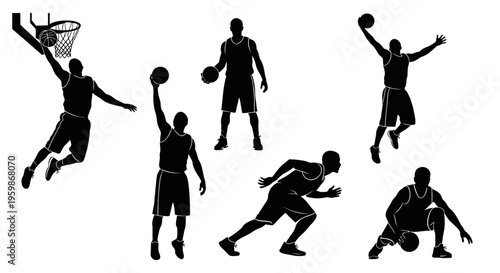 Basketball Player Silhouettes: Dynamic Poses of Athletes in Action