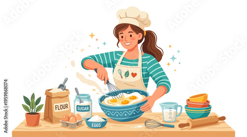 Woman baking delicious food in the kitchen.