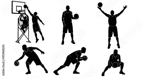 Basketball Player Silhouettes: Action Poses Collection