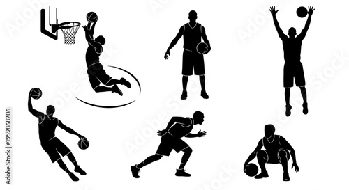 Basketball Player Silhouettes: Action Poses Collection
