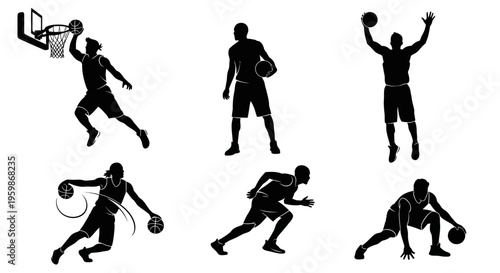 Basketball Player Silhouettes: Action Poses for Sports Graphics