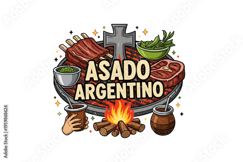 Argentinian barbecue theme with grilled meats and traditional elements