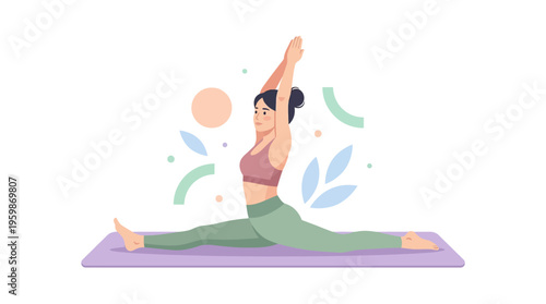 Woman Performing Splits Yoga Pose on Mat.