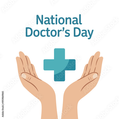 National Doctors Day palms up with medical cross symbol