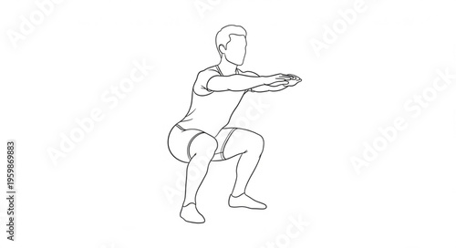 Person performing a squat exercise with arms extended forward.