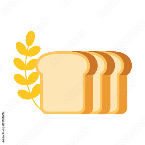 Slices of bread with wheat plant on white background  food illustration