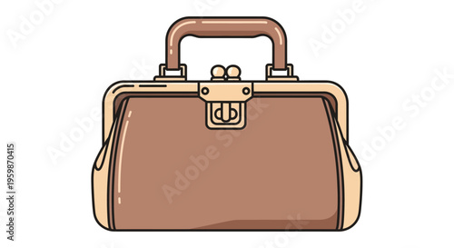 Brown Leather Handbag with Metal Clasp.