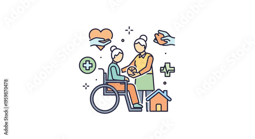 Nurse helping senior in wheelchair.