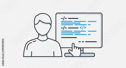 Programmer Working on Code on Computer Screen Illustration.