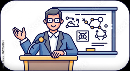 Professor Explaining Chemical Formulas on Whiteboard with Enthusiasm.
