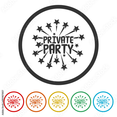 Private party icon. Set icons in color circle buttons