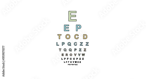 Eye chart vision test letters closeup.