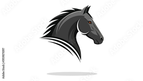 Dark Horse Head Silhouette Vector Art with Show Jumping