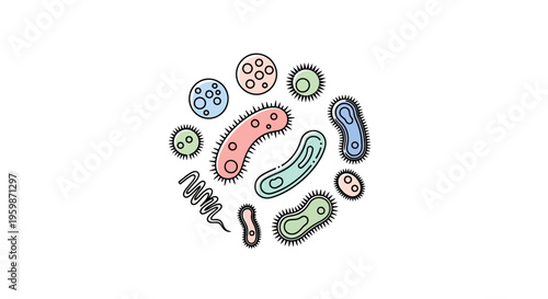 Colorful bacteria and germs illustration.
