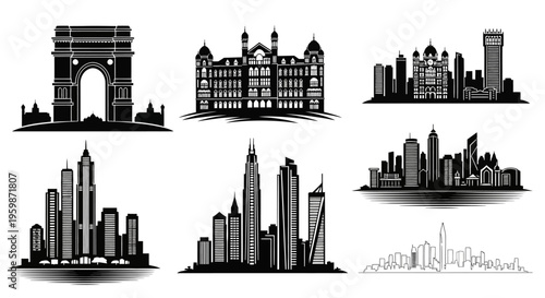 Cityscape Silhouettes: Iconic Landmarks and Modern Skylines Collection