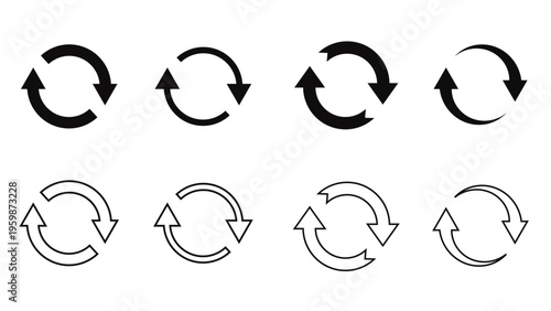 Modern circular refresh gray arrow icons set for sync reload update and loop UI interface design