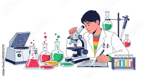 Young scientist working diligently in a modern laboratory setting.
