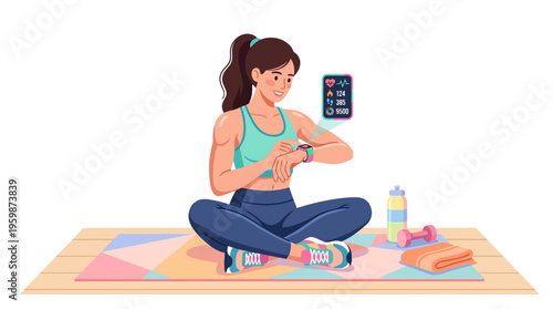 Young Woman Checking Smartwatch After Workout Session.