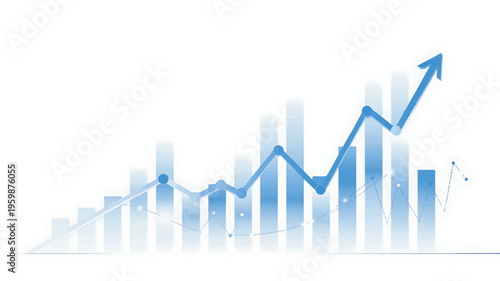 Blue Bar Chart and Line Graph Illustrating Upward Financial Growth business finance