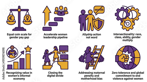 Gender Equality and Women's Empowerment Social Justice Icon Set