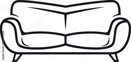 A simple line art illustration of a comfortable two-seater sofa or couch, suitable for home decor, furniture, interior design, and relaxation concepts, presented with a clean minimalist aesthetic.