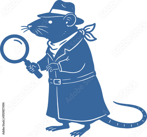 rat detective in a trench coat holding a magnifying glass