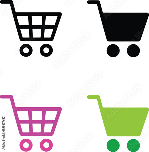 Four colorful shopping carts icon set
