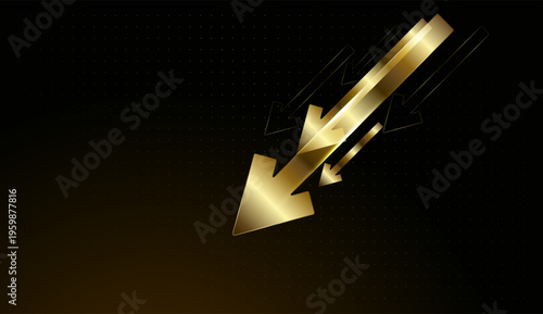 The downward-moving gold arrow reflects continuous momentum in Finance and Business performance concepts. with the dynamic gold arrow advancing falling