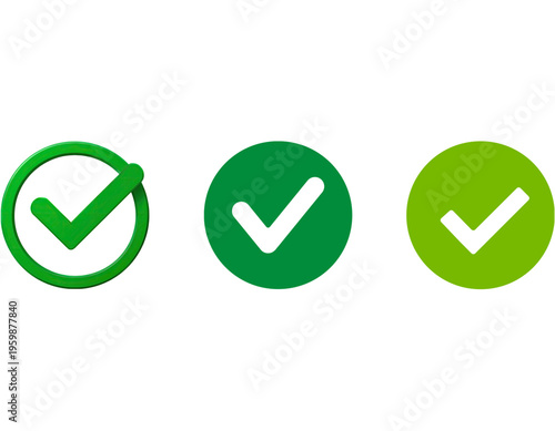 Three distinct green checkmark icons representing approval, completion, and correctness on a white background.