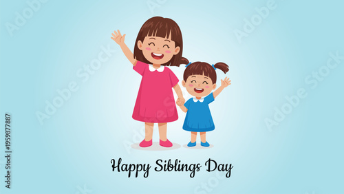 Happy siblings day illustration with cute children girls celebrating family love bond childhood relationship joyful greeting design concept