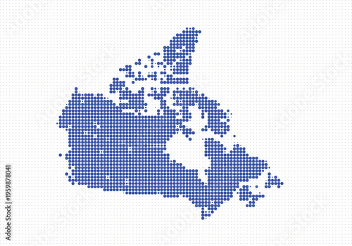 Abstract map of canada created with blue dots on a, representing the countrys geographical outline and regions