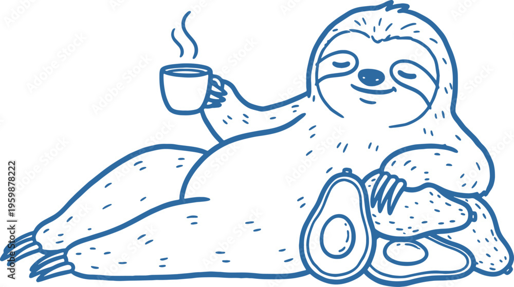 Fototapeta premium Sloth relaxing with coffee and donuts in a casual setting