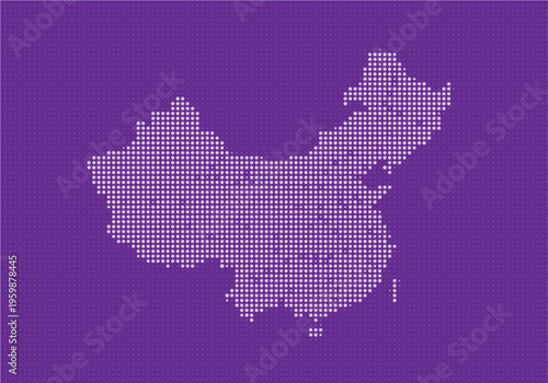 Digital pixel art map of china on blue background, abstract mosaic style representing geographic outline and digital design
