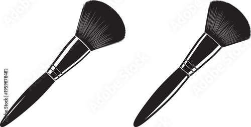 Makeup brush set icons, cosmetic powder brush symbol, beauty application tool graphic, monochrome vector illustration, Beauty Salon