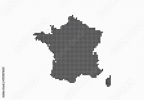 Dot pattern map of france with detailed outline and geographic features in black