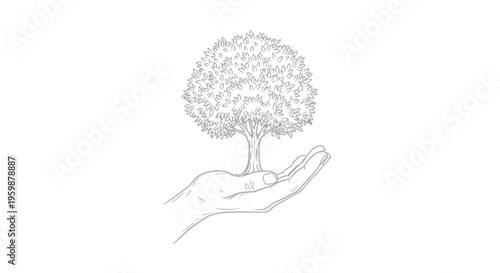 Hand holding a small tree, symbolizing growth and environmental care.