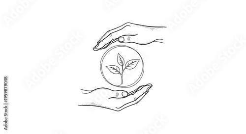 Hands gently cradling a delicate plant sprout, symbolizing growth and protection.