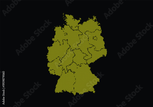 Digital map of germany with regional boundaries represented by small green dots