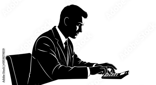 Silhouette of Businessman Working on Calculator, Business Finance Concept